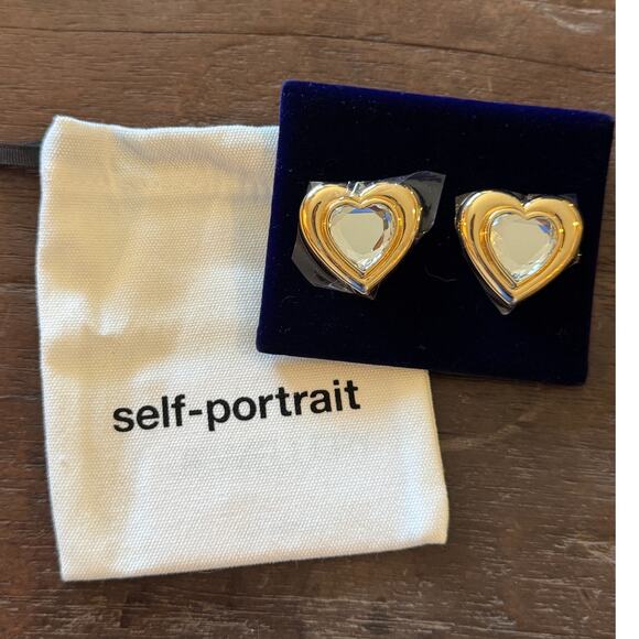 Self-Portrait Gold Crystal Heart Earrings - Picture 5 of 9
